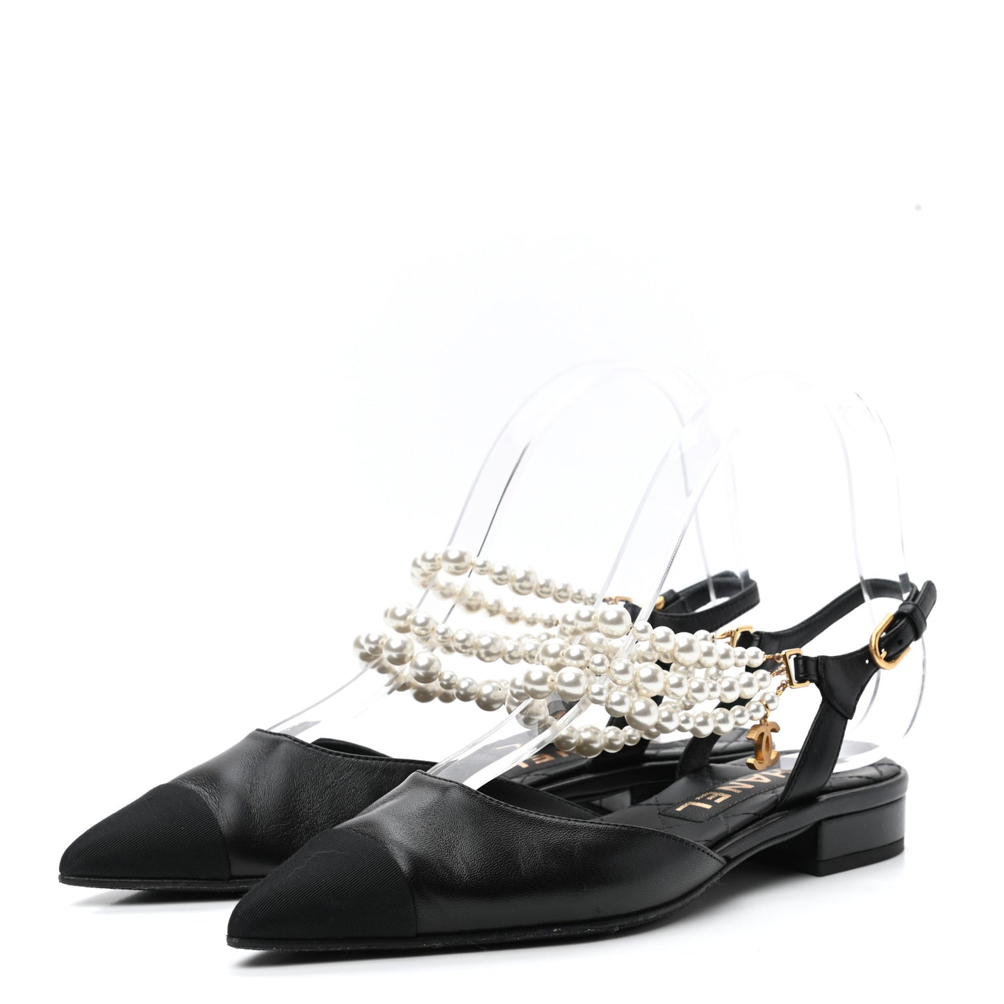Lambskin Grosgrain Cap Toe Pearl Slingbacks 36 Black