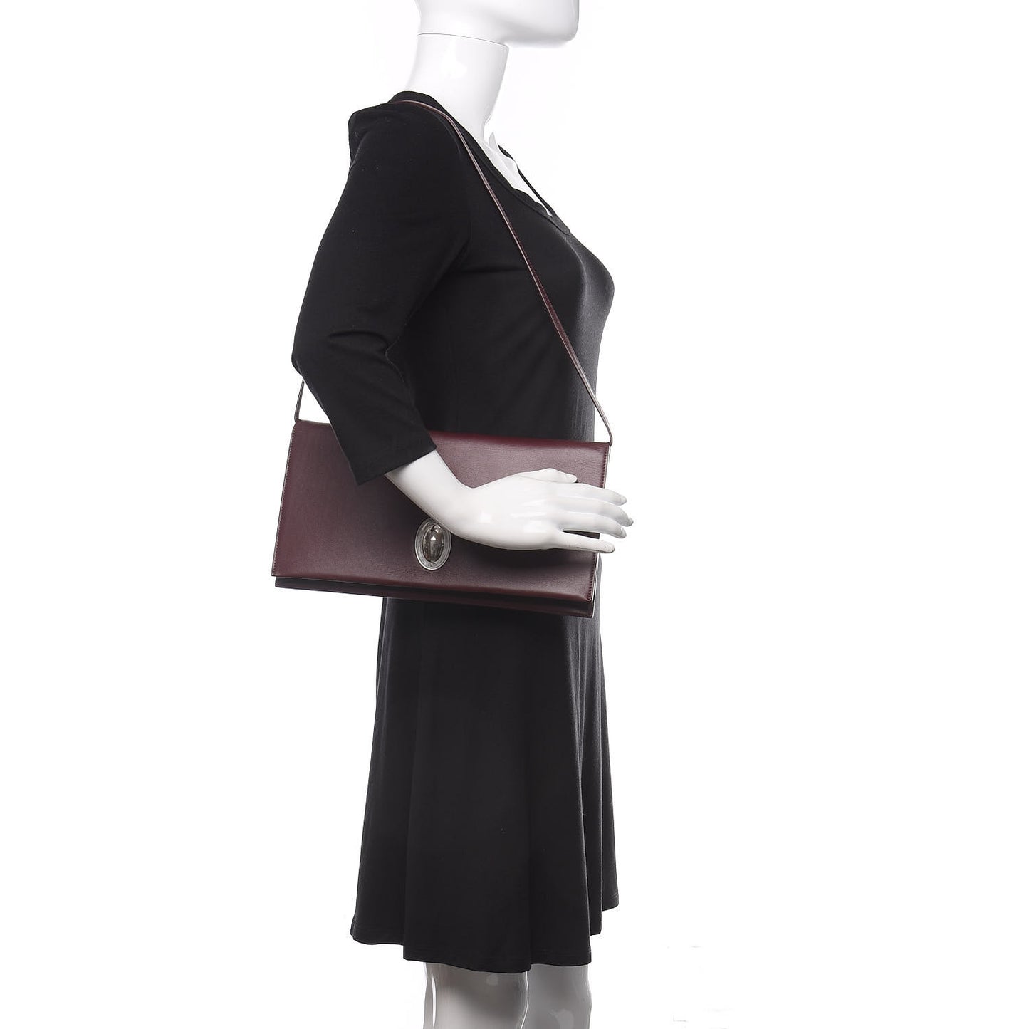 Calfskin Oval Clutch on Strap Burgundy