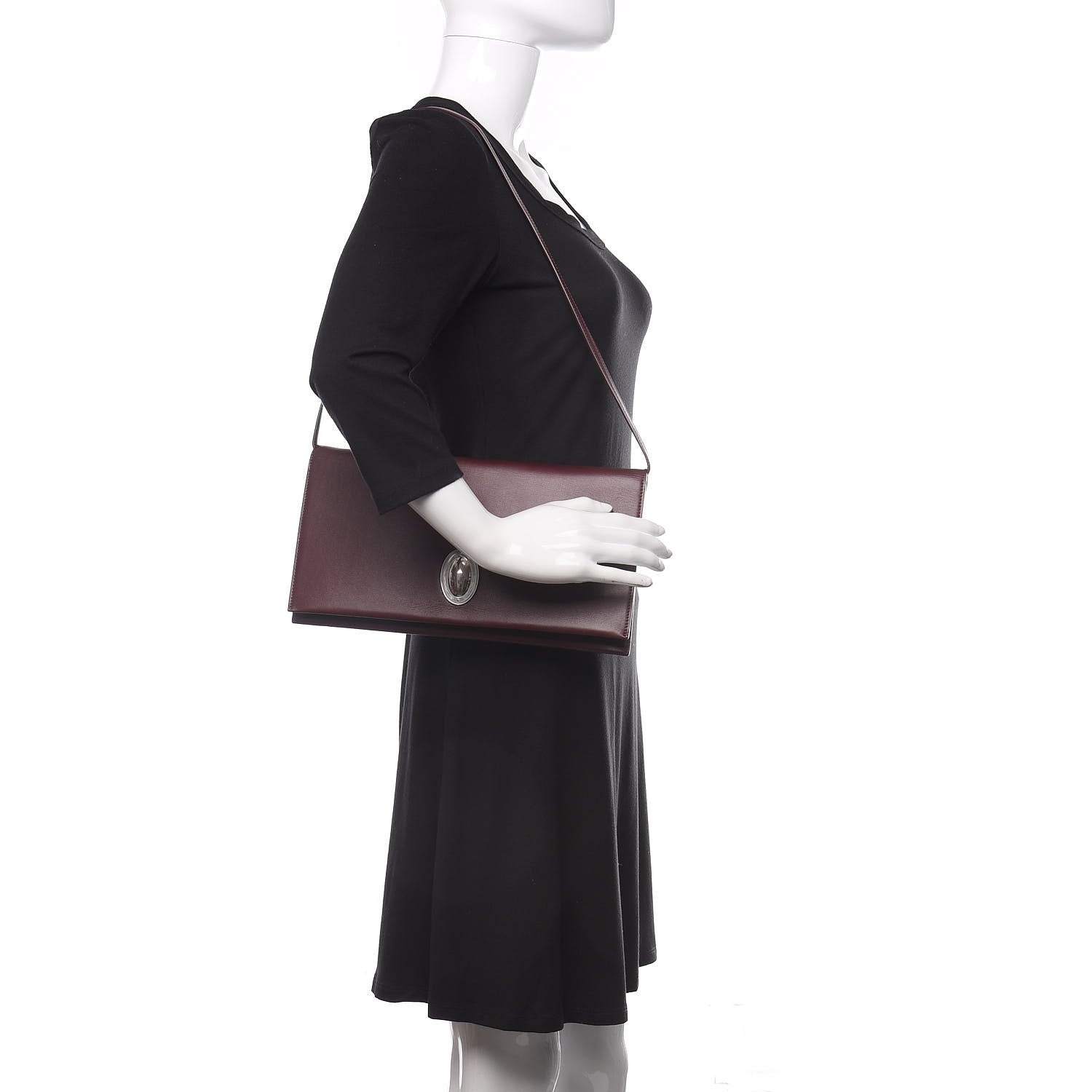 Celine Calfskin Oval Clutch on Strap Burgundy 2 of 9