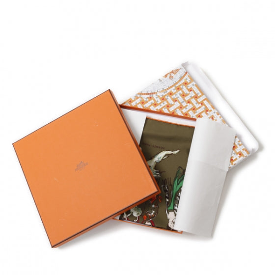 Hermes Silk Soiree De Gala Scarf 90 Kaki 7 of 7