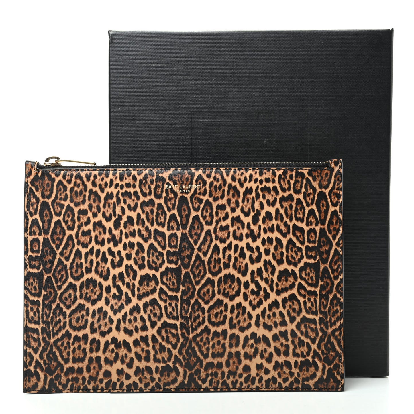 Calfskin Leopard Printed Medium Zip Clutch