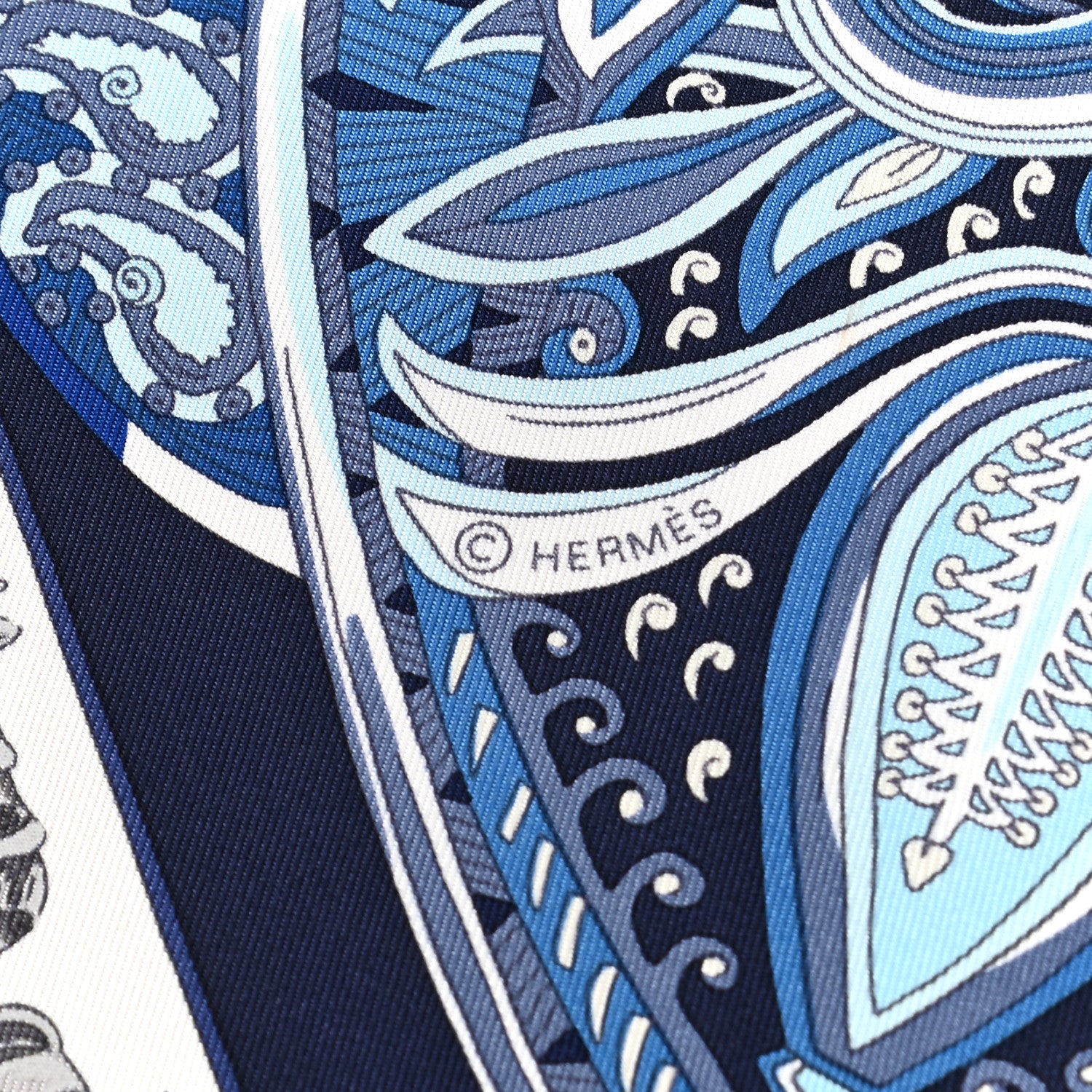 Hermes Silk Le Jardin De La Maharani Scarf 90 Marine Ciel White 3 of 6