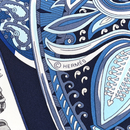 Hermes Silk Le Jardin De La Maharani Scarf 90 Marine Ciel White 3 of 6