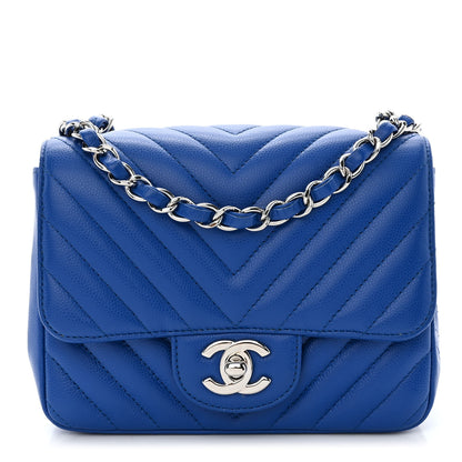 Chanel Caviar Chevron Quilted Mini Square Flap Blue 1 of 10