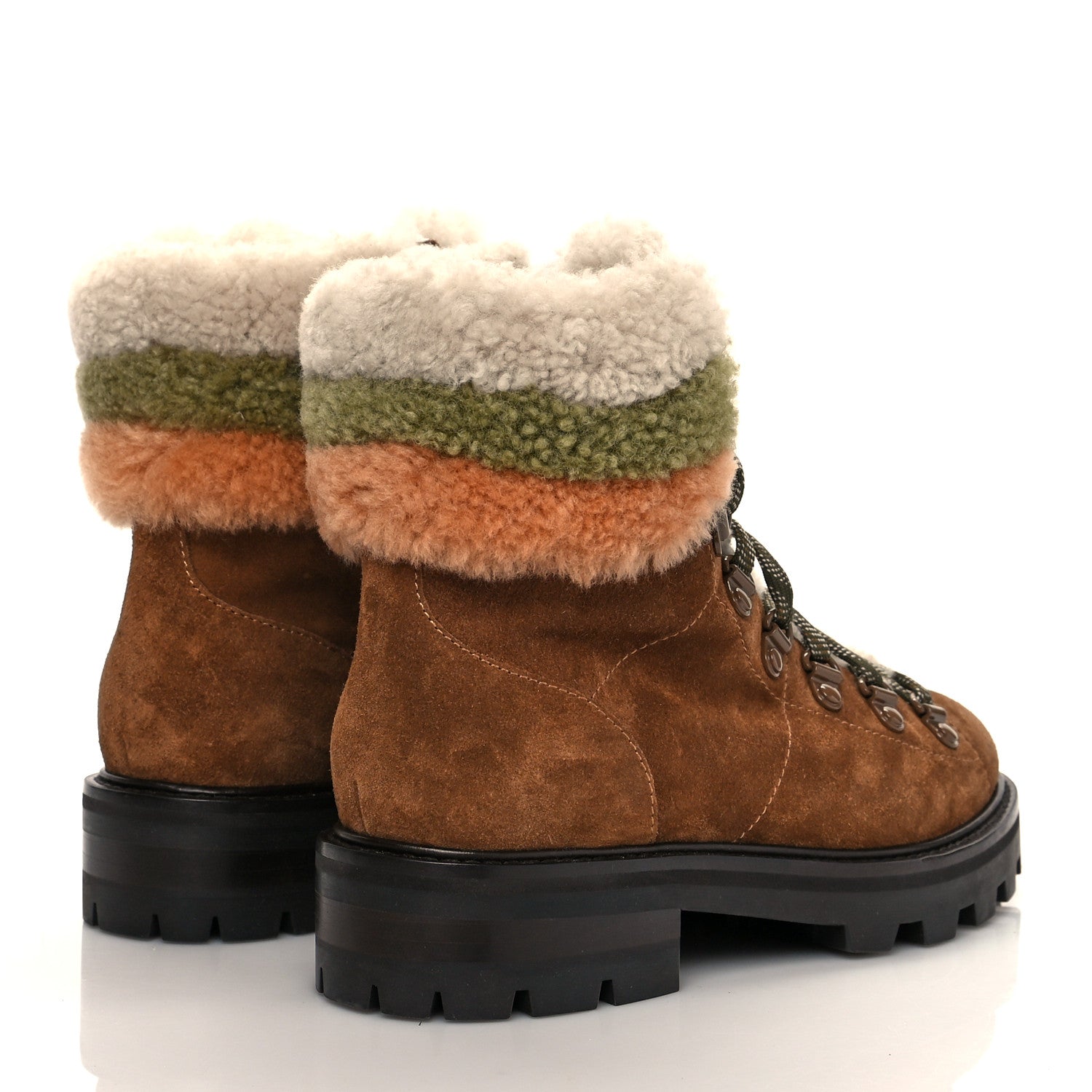 Jimmy Choo Suede Shearling Eshee Hiking Boots 37 Clove Nutmeg Mix 4 of 7