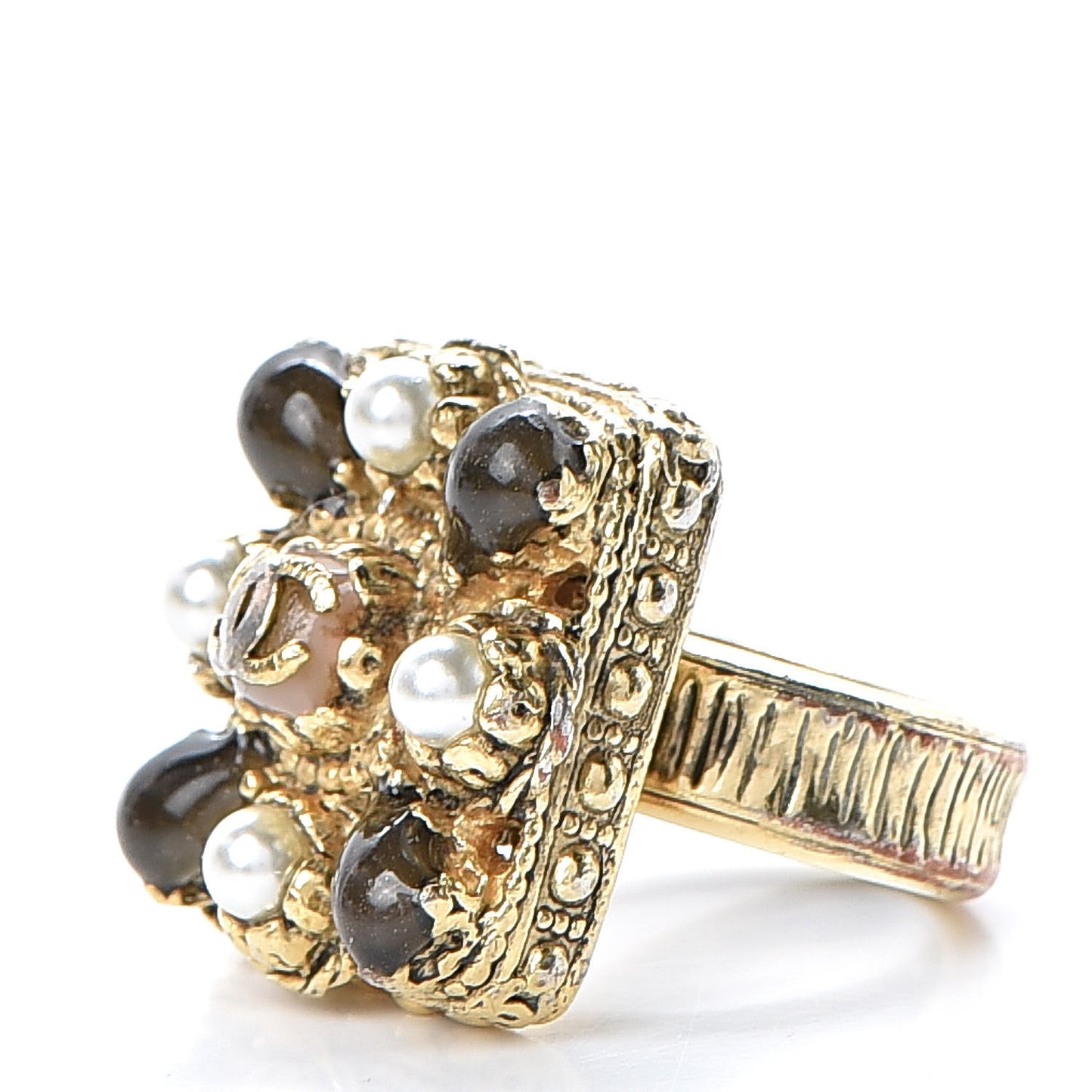 Gripoix Pearl CC Ring 5.5 Brown Gold