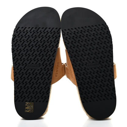 Hermes Suede Goatskin Woolskin Womens Chypre Sandals 38 Golden Beige 5 of 8