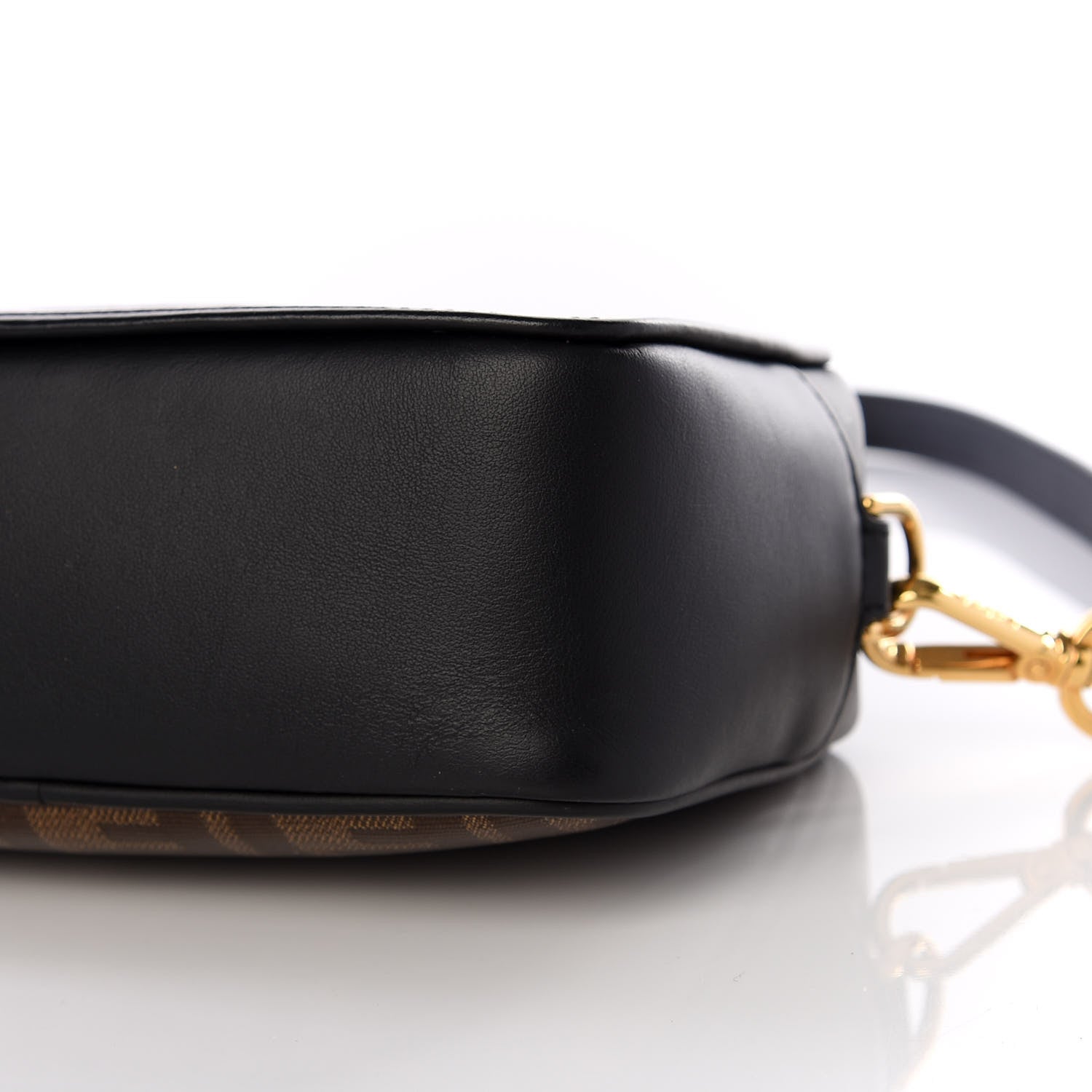 Fendi Glazed Fabric Vitello Century FF 1974 Stamp Patch Mini Camera Case Mogano Panna Black 8 of 9
