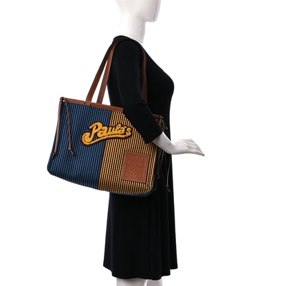 Loewe Canvas Calfskin Print Paulas Ibiza Stripes Cushion Tote Blue Yellow 2 of 10