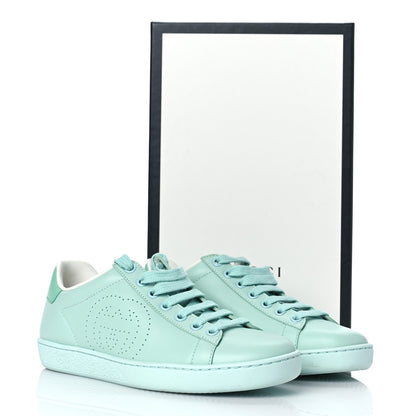 Gucci Calfskin Interlocking G Perforated Womens Ace Sneakers 35 Water Green Synthetic Green Garden 10 of 10