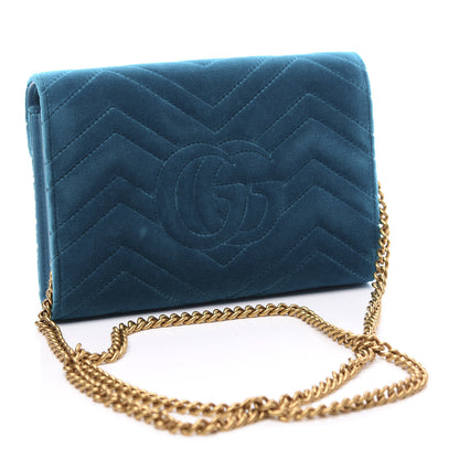 Gucci Velvet Matelasse GG Marmont Chain Wallet Pavone Cyan 2 of 9