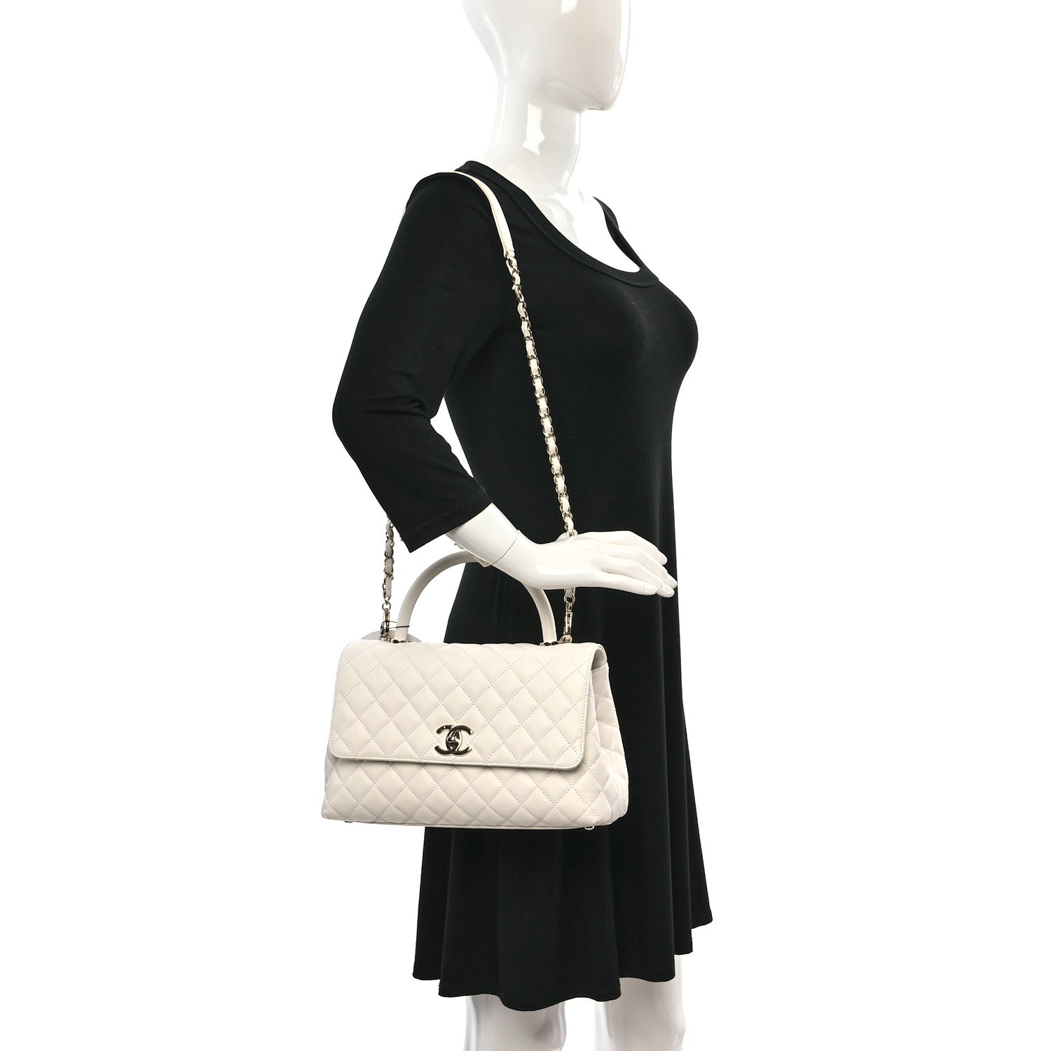 Chanel Caviar Quilted Small Coco Handle Flap White 2 of 9