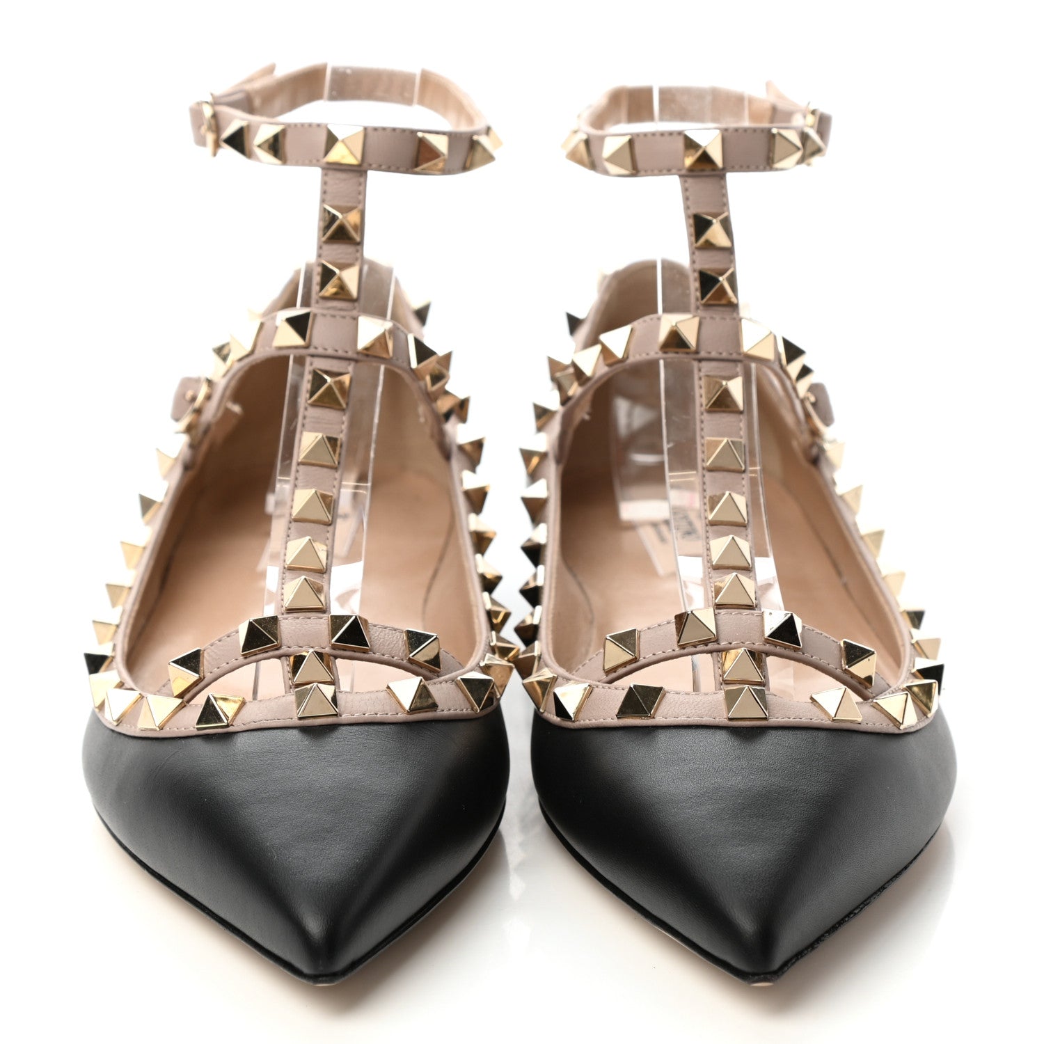 Valentino Garavani Calfskin Nappa Rockstud Cage Ballerina Flats 38 Black Poudre 2 of 8
