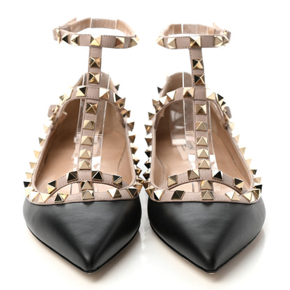 Valentino Garavani Calfskin Nappa Rockstud Cage Ballerina Flats 38 Black Poudre 2 of 8