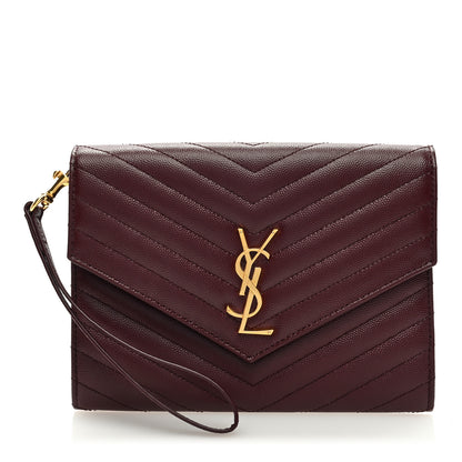 Saint Laurent Grain De Poudre Matelasse Chevron Monogram Envelope Clutch Rouge Legion 1 of 6