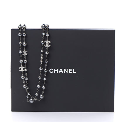 Chanel Crystal Pearl Beaded CC Long Necklace Ruthenium 6 of 6
