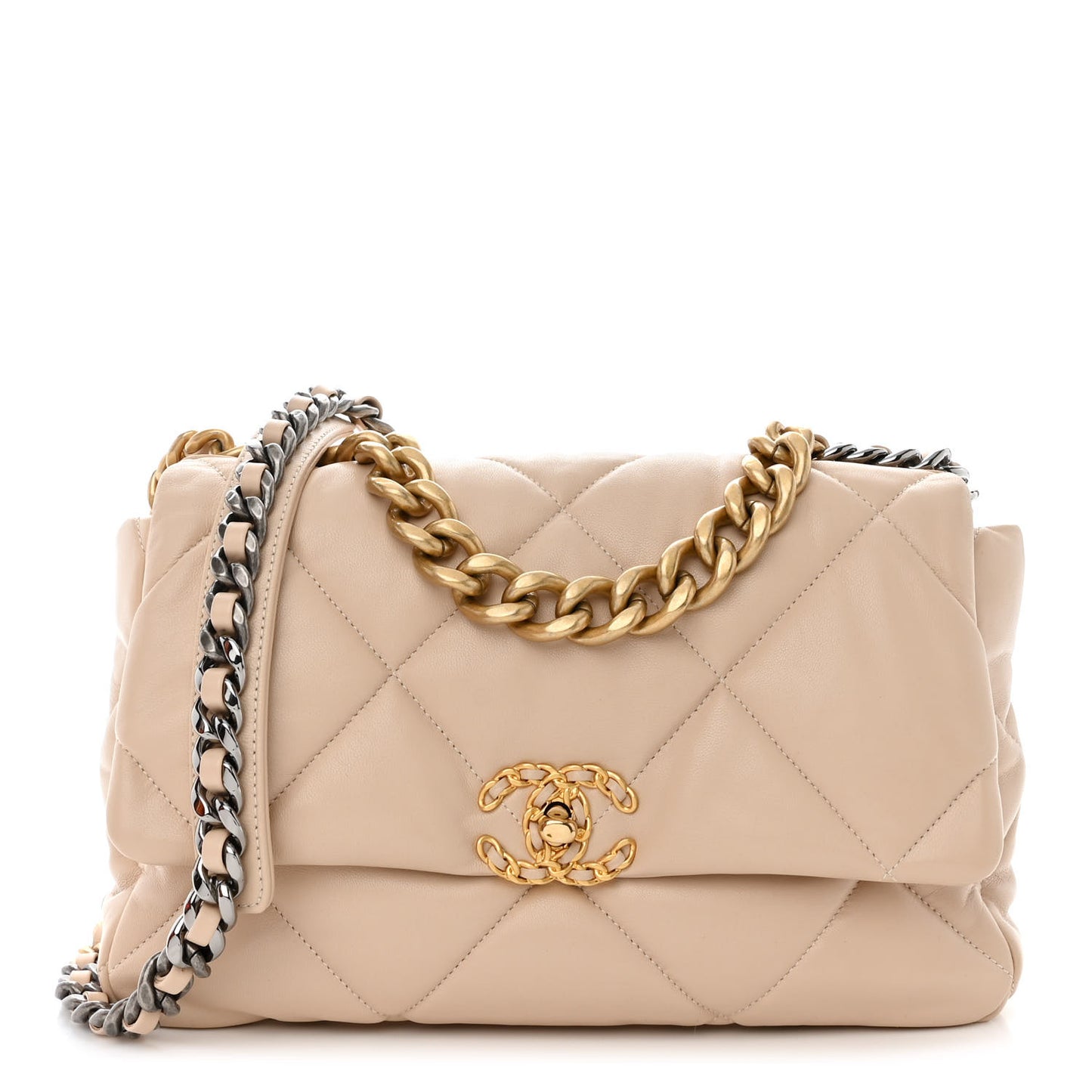 Lambskin Quilted Large Chanel 19 Flap Beige