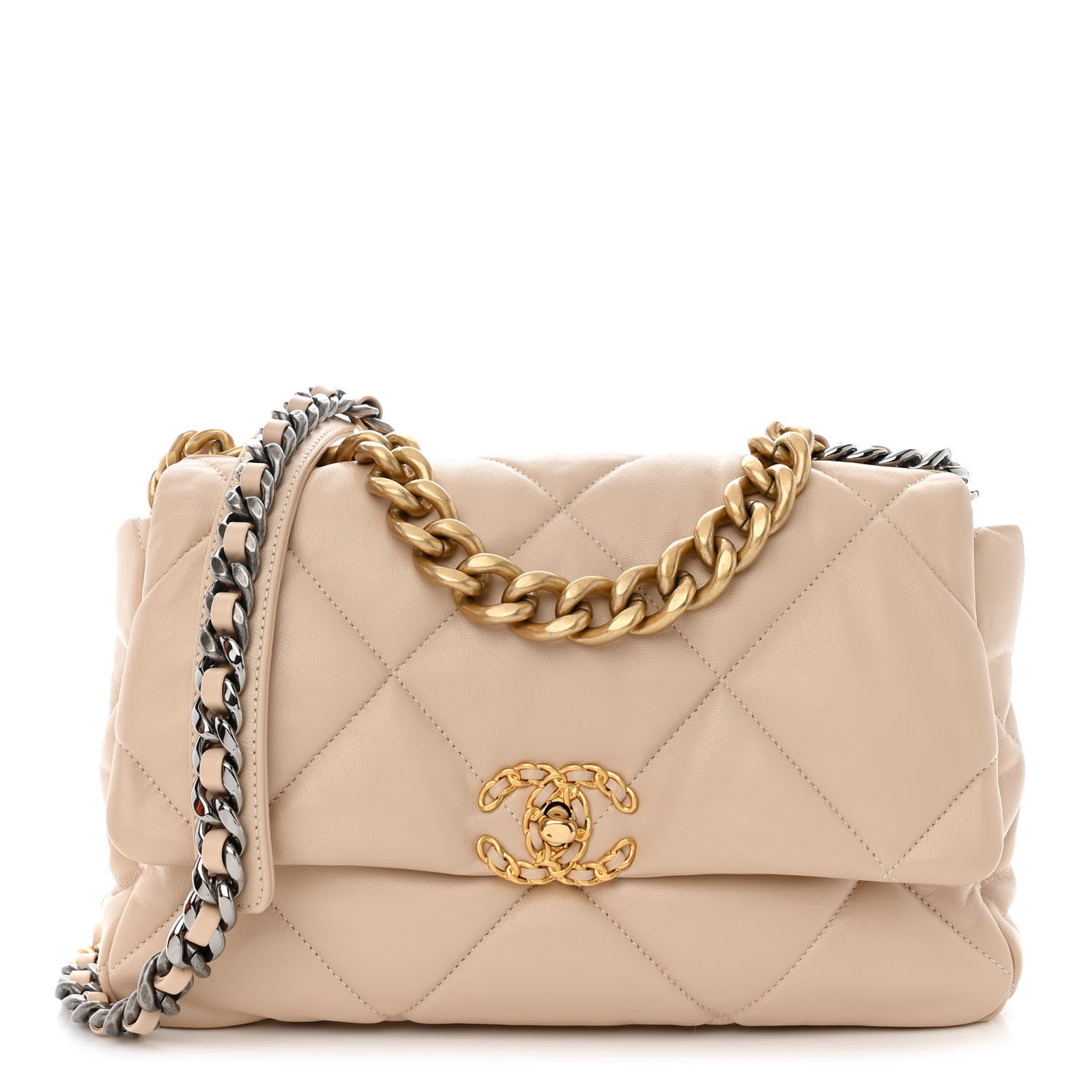 Chanel Lambskin Quilted Large Chanel 19 Flap Beige 1 of 11
