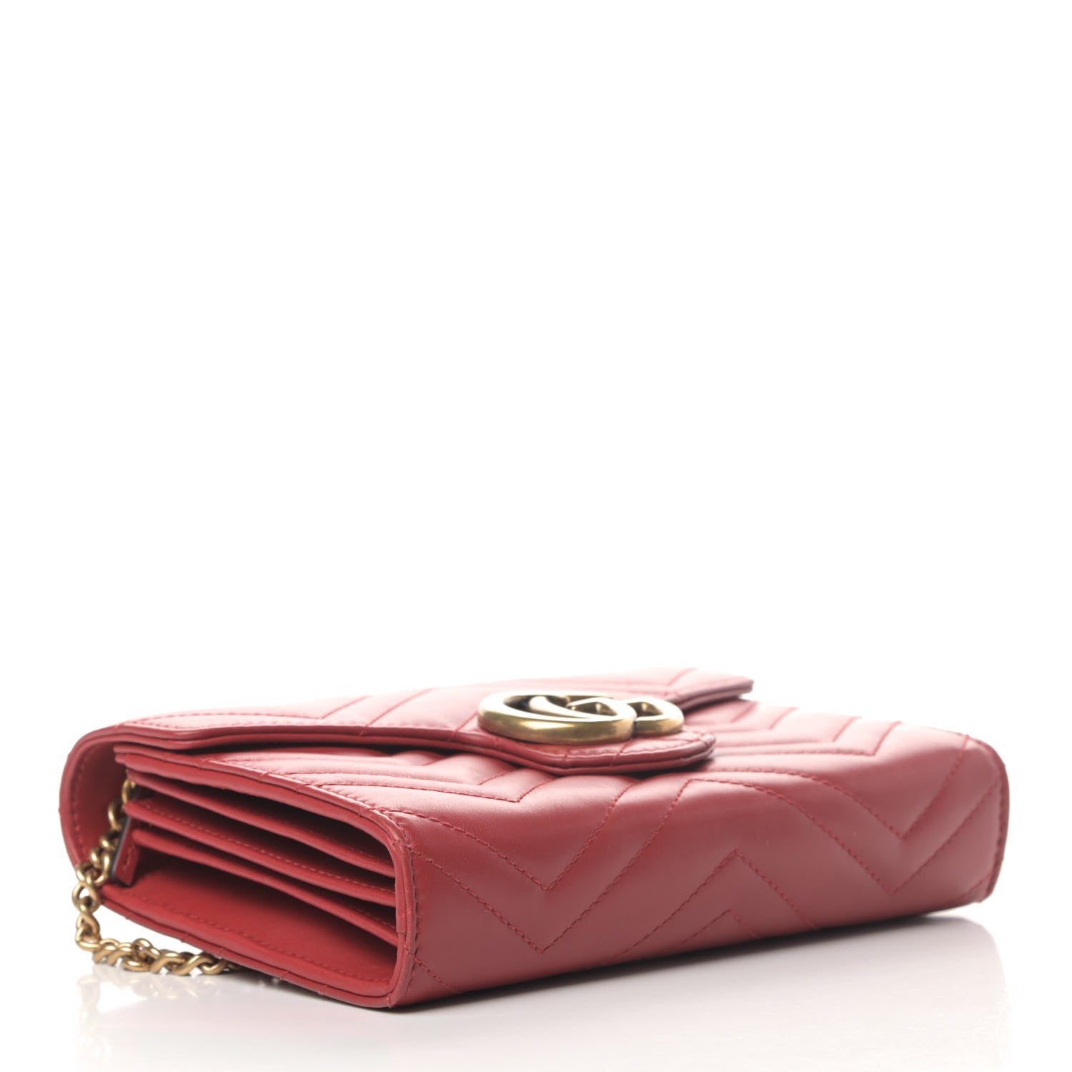 Gucci Calfskin Matelasse GG Marmont Chain Wallet Hibiscus Red 3 of 6