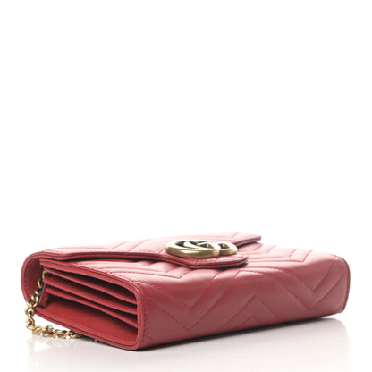 Gucci Calfskin Matelasse GG Marmont Chain Wallet Hibiscus Red 3 of 6