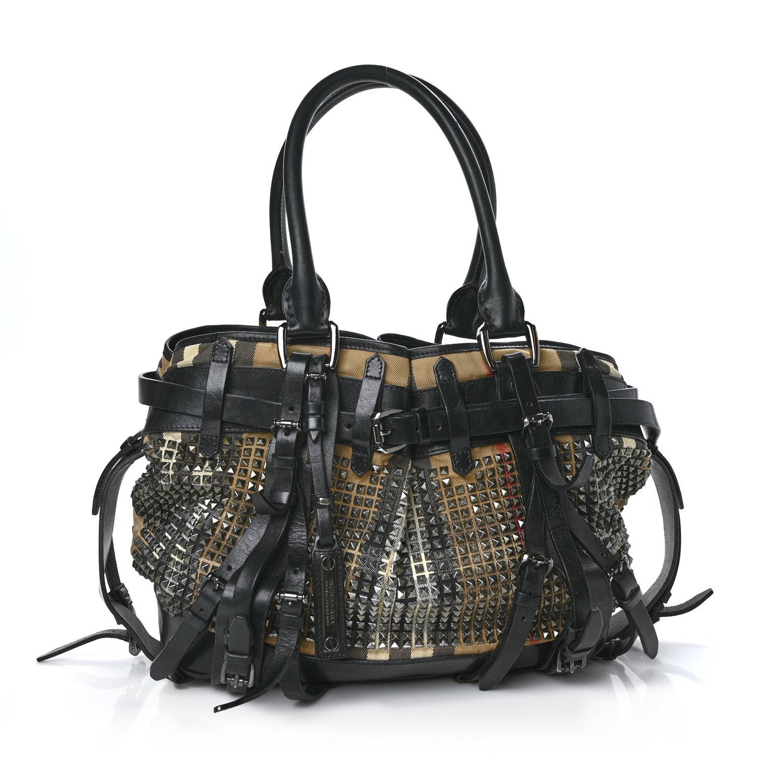 Burberry Calfskin House Check Studded Rowan Black 1 of 9