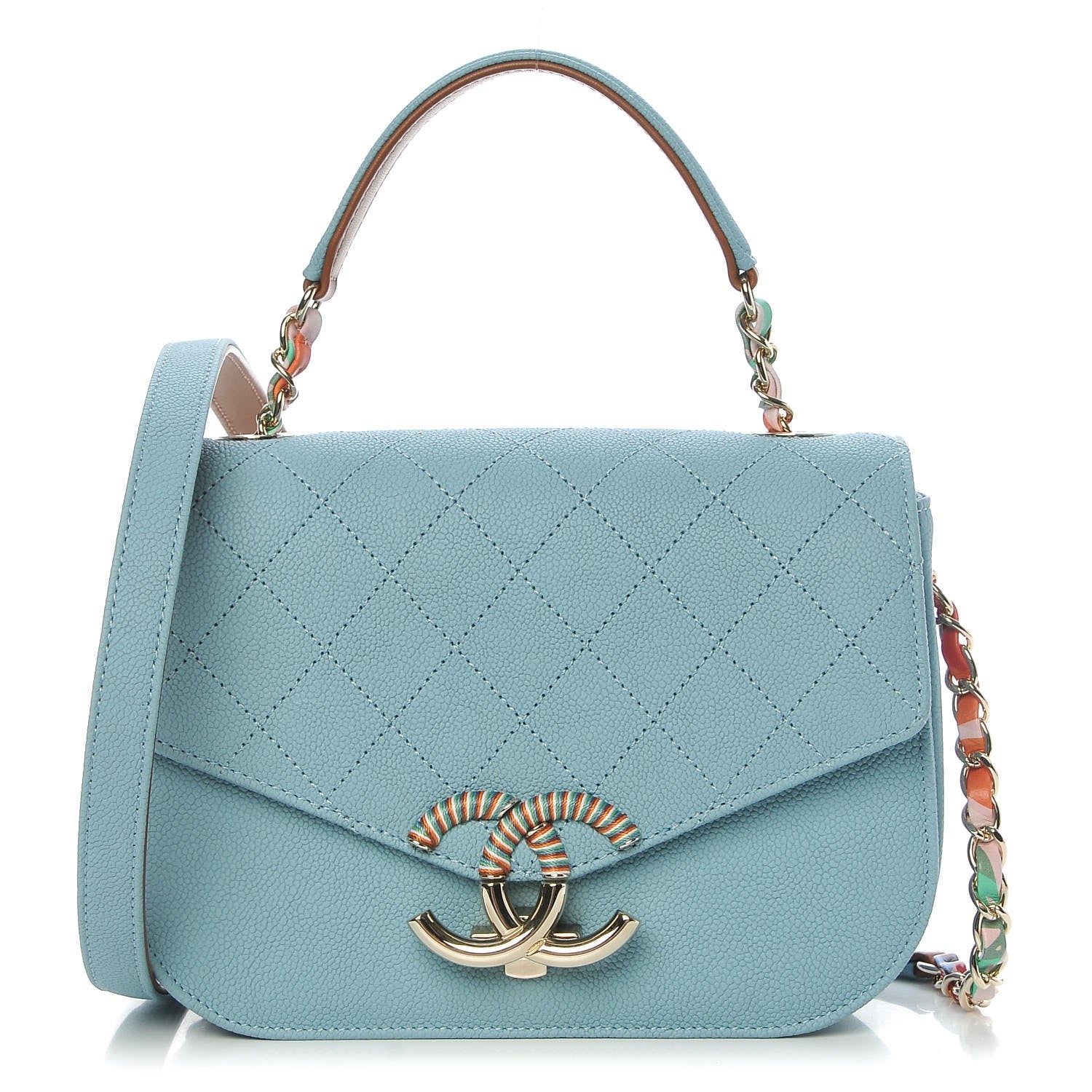 Chanel Grained Calfskin Quilted Small Cuba Top Handle Flap Blue 1 of 9