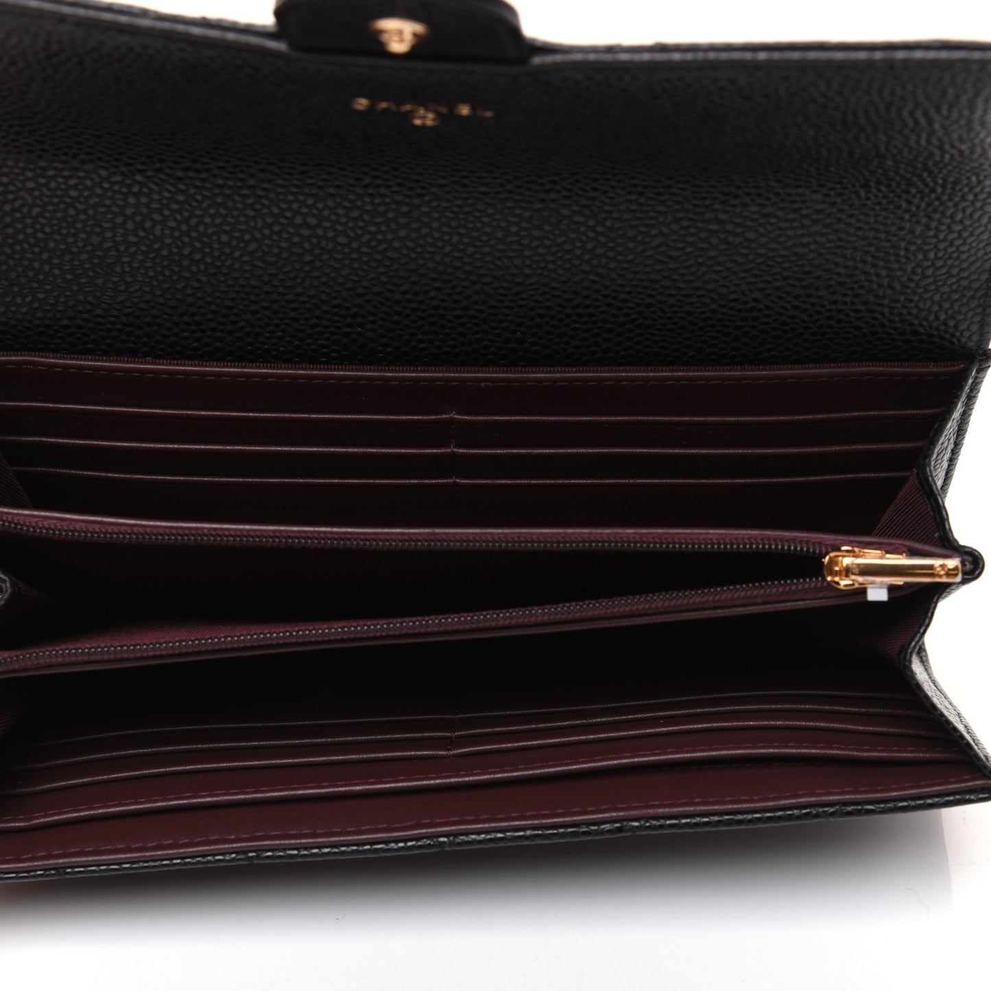 Caviar Quilted Large Gusset Flap Wallet Black