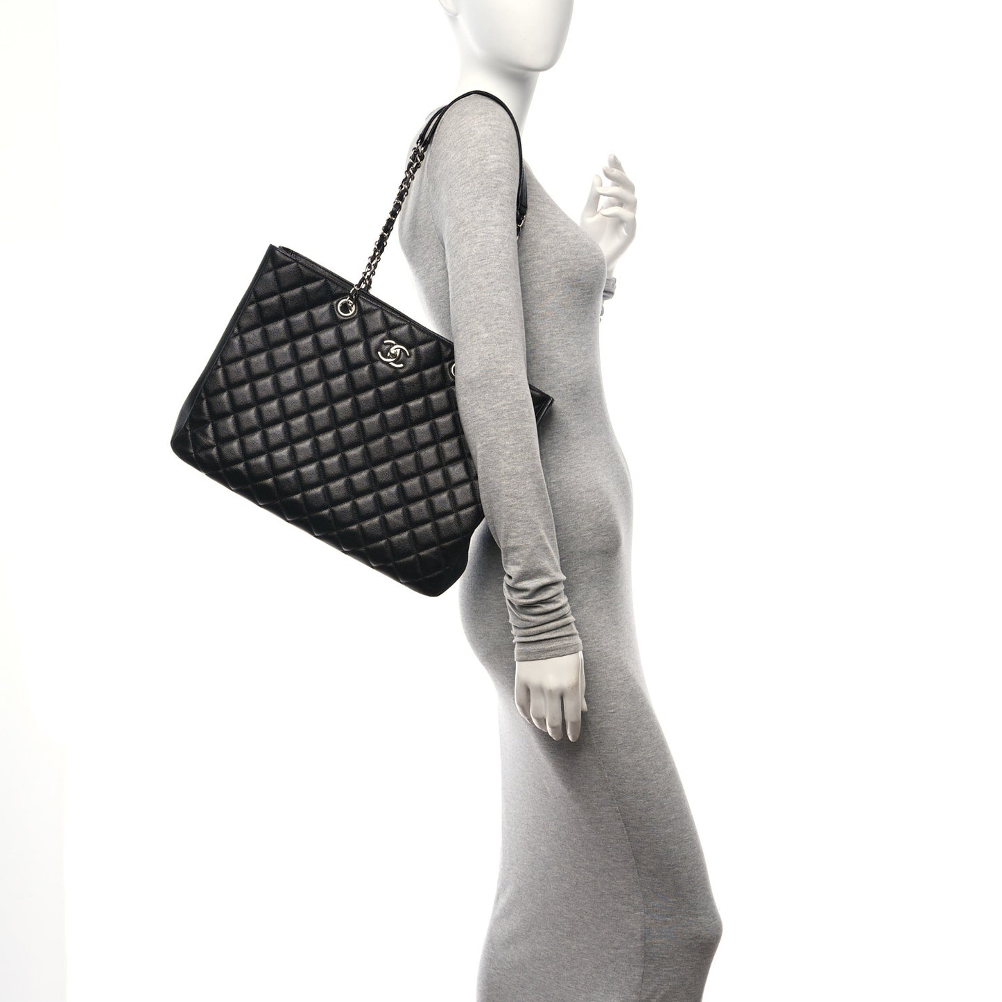 Caviar Quilted Large Shopping Tote Black