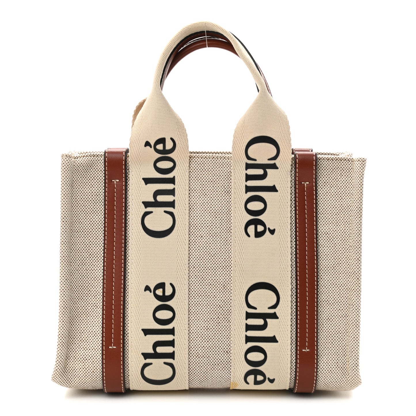 Cotton Calfskin Small Woody Ribbon Tote White Brown