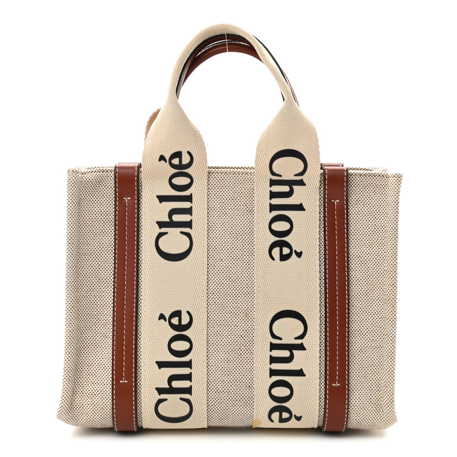 Chloe Cotton Calfskin Small Woody Ribbon Tote White Brown 1 of 12