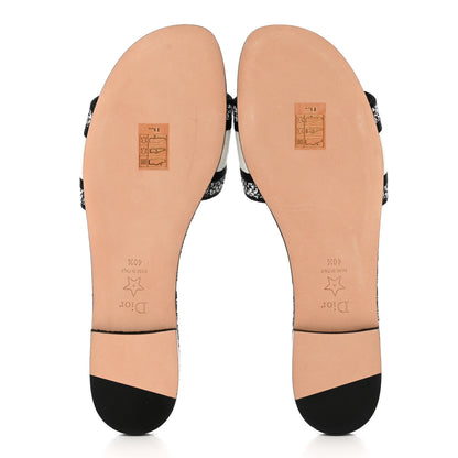Christian Dior Canvas Plan de Paris Embroidered Dway Flat Slide Sandals 40.5 Off White Black 6 of 15