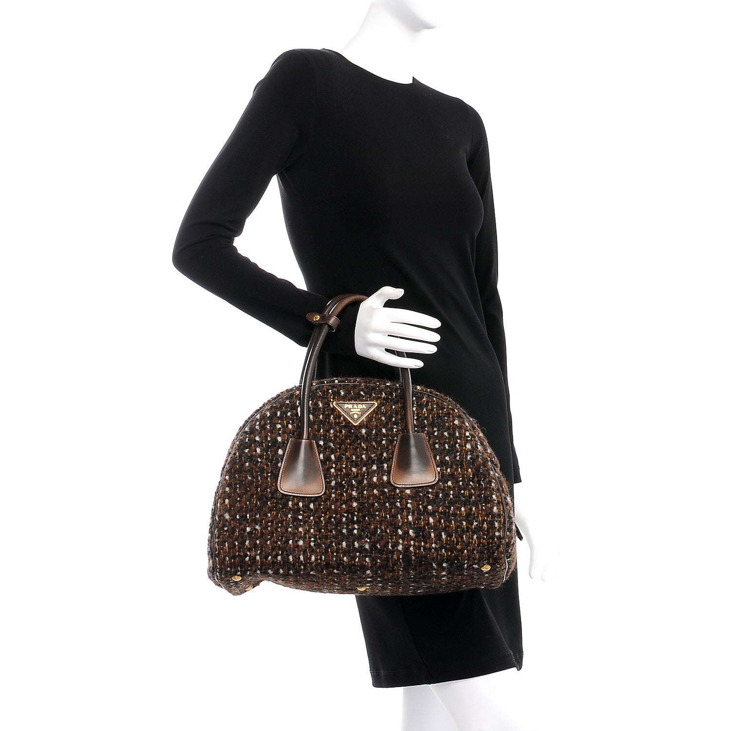Prada Tessuto Tweed Vitello Bowling Bag Cacao Knicker 2 of 8
