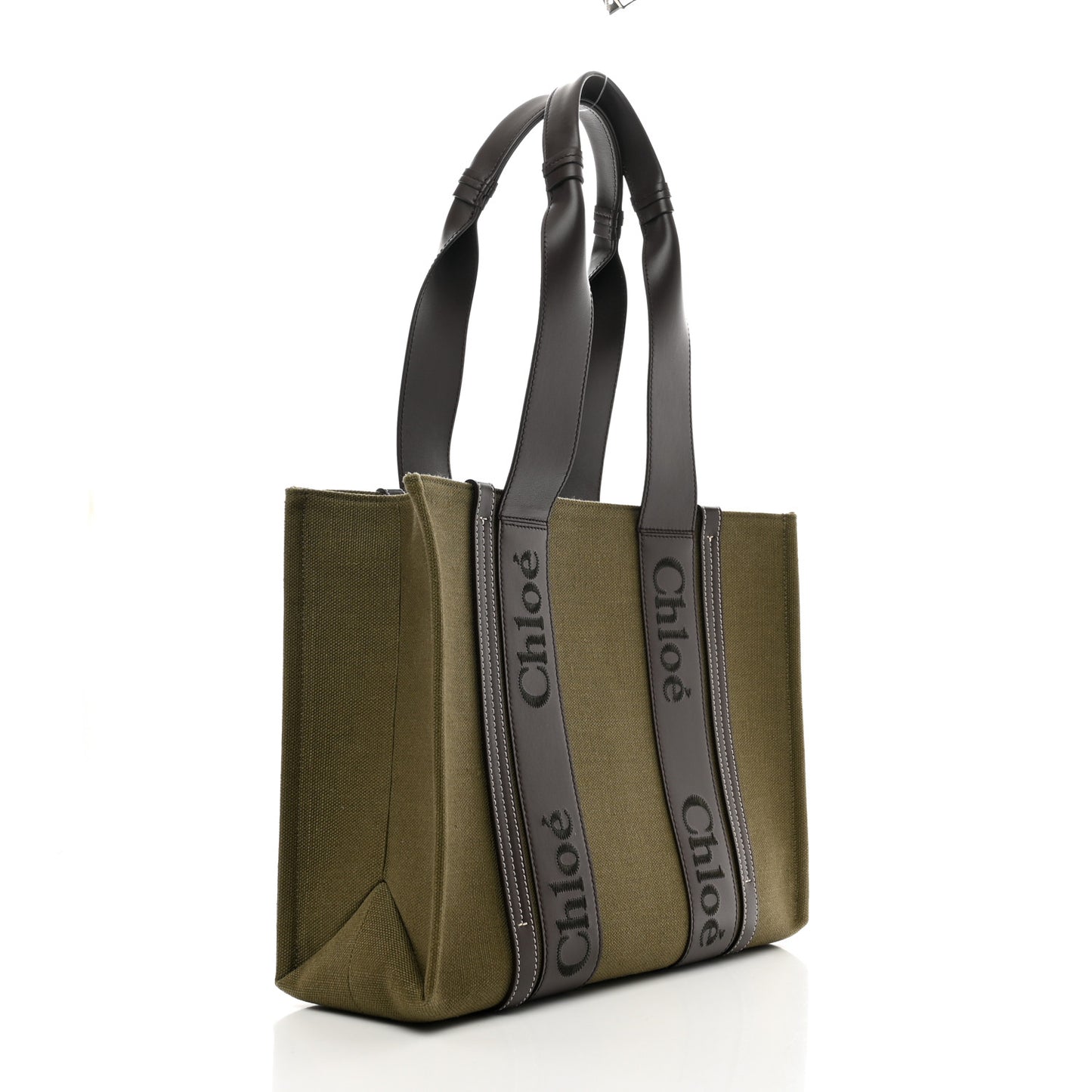 Linen Calfskin Medium Woody Tote Warm Green