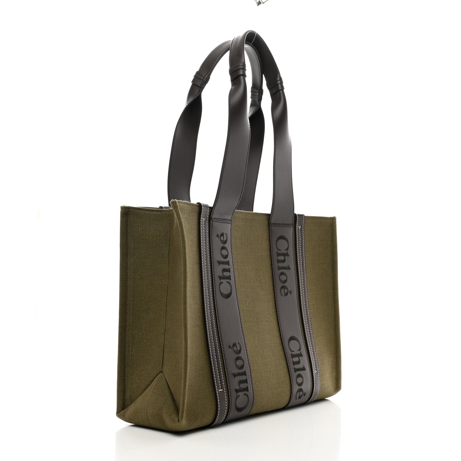 Chloe Linen Calfskin Medium Woody Tote Warm Green 3 of 9