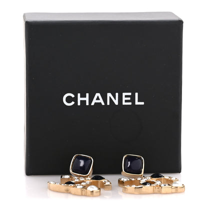 Chanel Resin Crystal Pearl CC Drop Earrings Gold Black 5 of 5