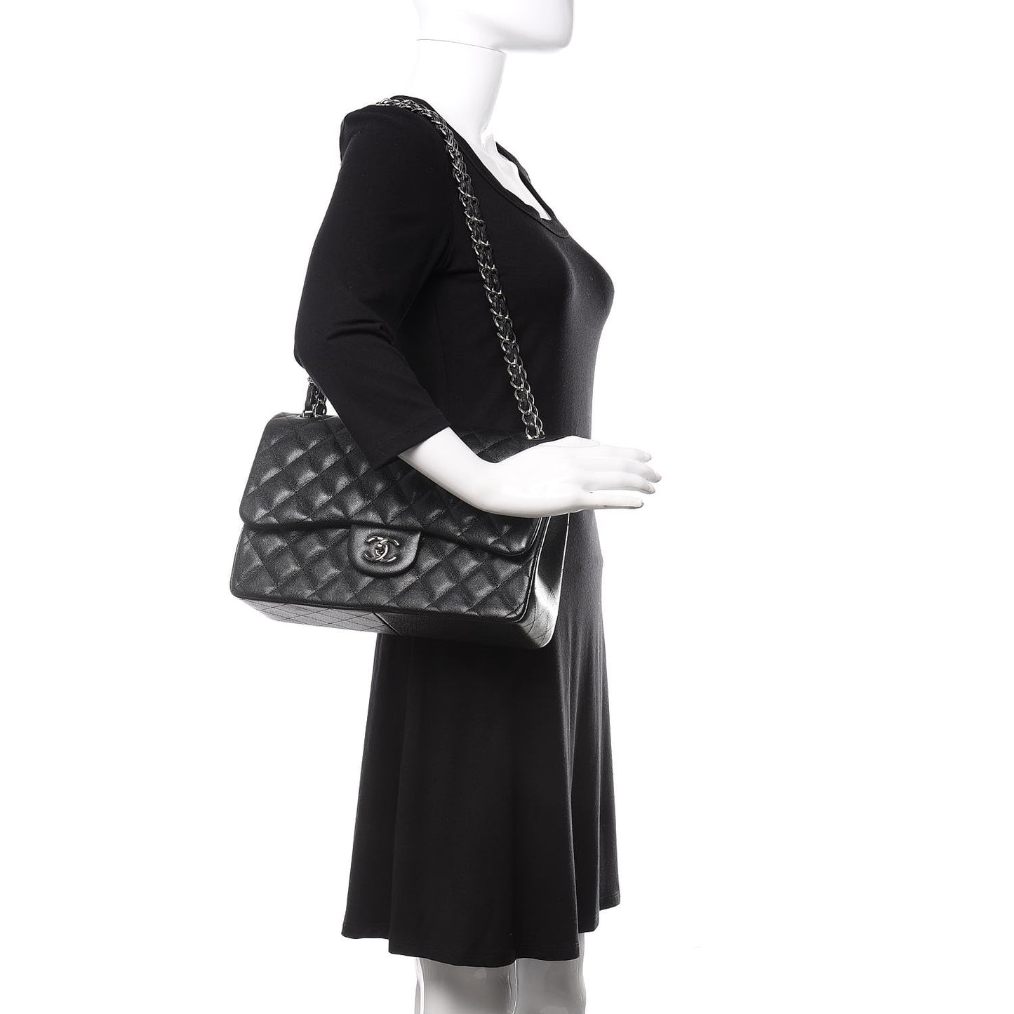 Iridescent Caviar Quilted Jumbo Double Flap Black