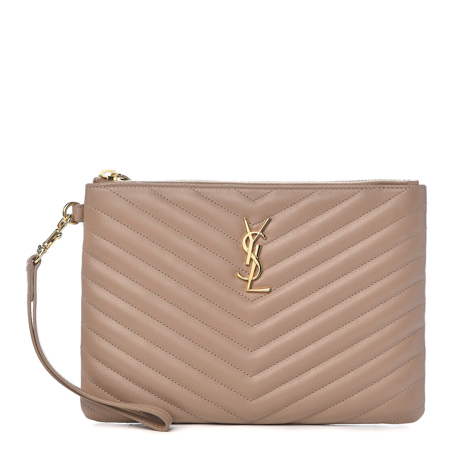 Calfskin Matelasse Chevron Monogram A5 Wristlet Light Taupe
