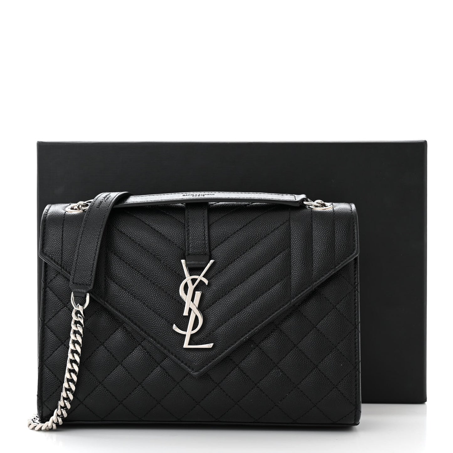 Grain De Poudre Textured Mixed Matelasse Triquilt Medium Monogram Satchel Black