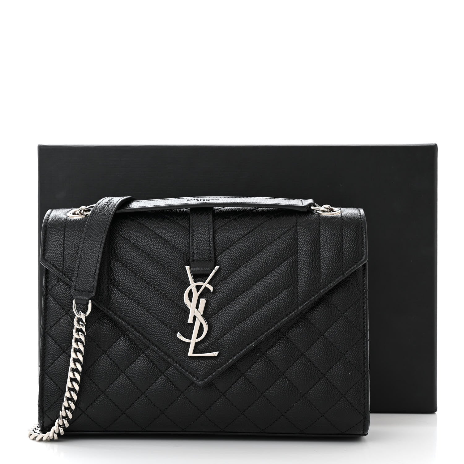 Saint Laurent Grain De Poudre Textured Mixed Matelasse Triquilt Medium Monogram Satchel Black 13 of 13