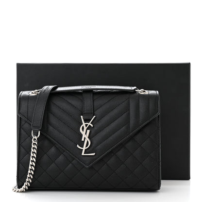 Saint Laurent Grain De Poudre Textured Mixed Matelasse Triquilt Medium Monogram Satchel Black 13 of 13