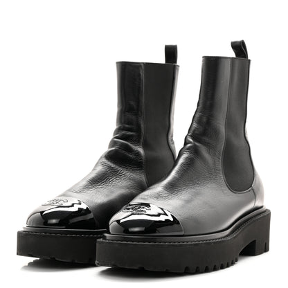 Chanel Crumpled Calfskin Patent Cap Toe Short Boots 39.5 Black 3 of 13