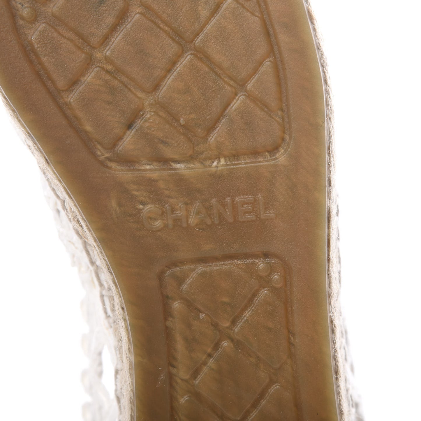 Woven Fabric Grosgrain CC Espadrilles 41 White Black