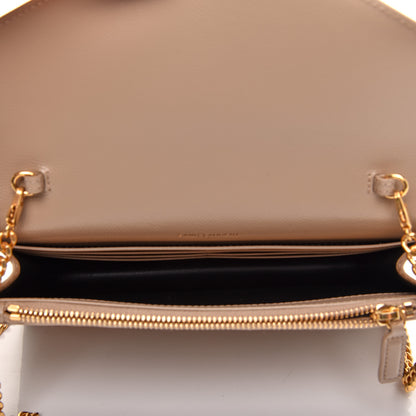 Saint Laurent Grain De Poudre Matelasse Chevron Monogram Envelope Chain Wallet Dark Beige 5 of 10