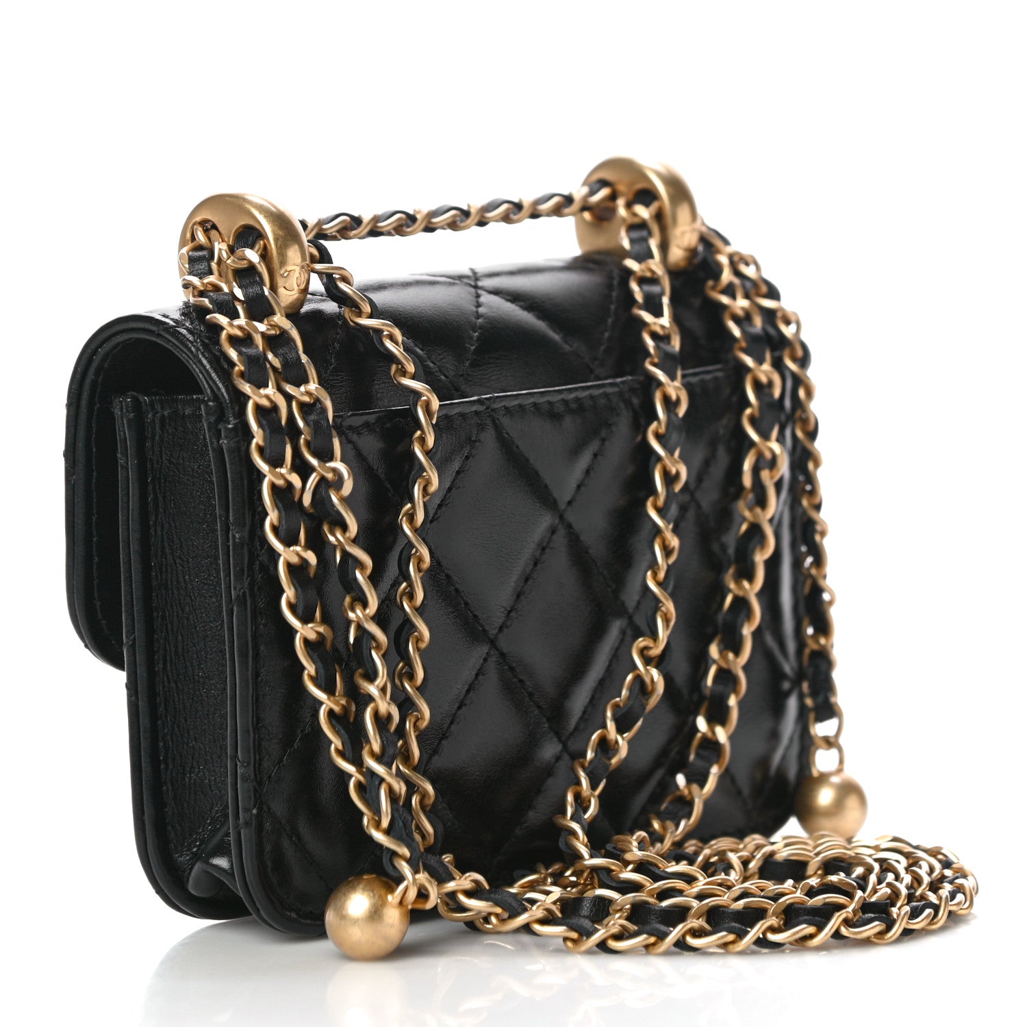 Chanel Calfskin Quilted Perfect Fit Coin Purse With Chain Black