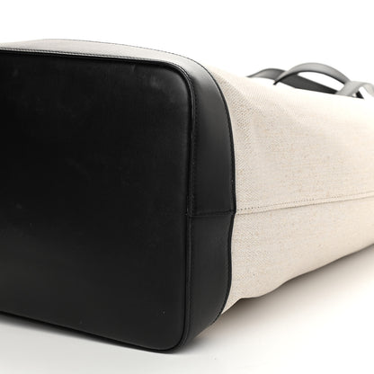 Saint Laurent Canvas Calfskin Teddy Drawstring Shopping Tote White Black 12 of 13