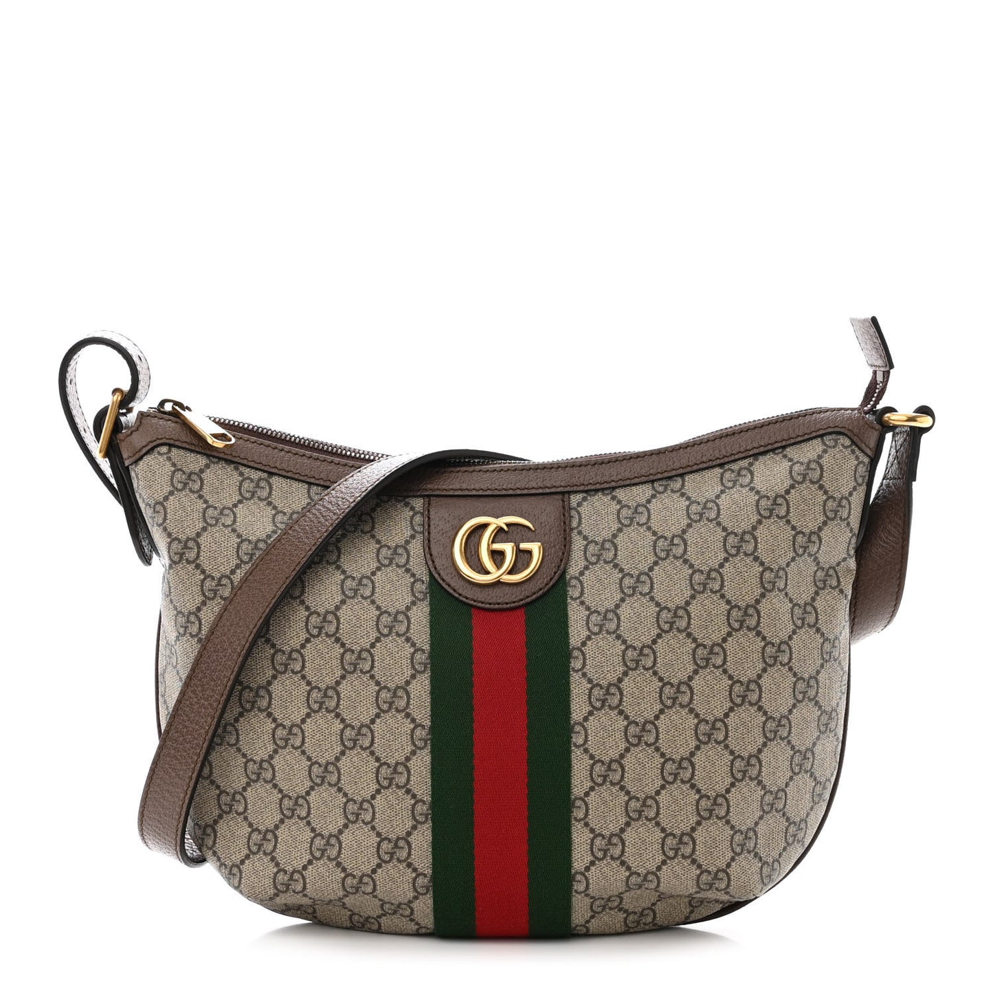 GG Supreme Monogram Web Small Ophidia Half Moon Hobo Brown