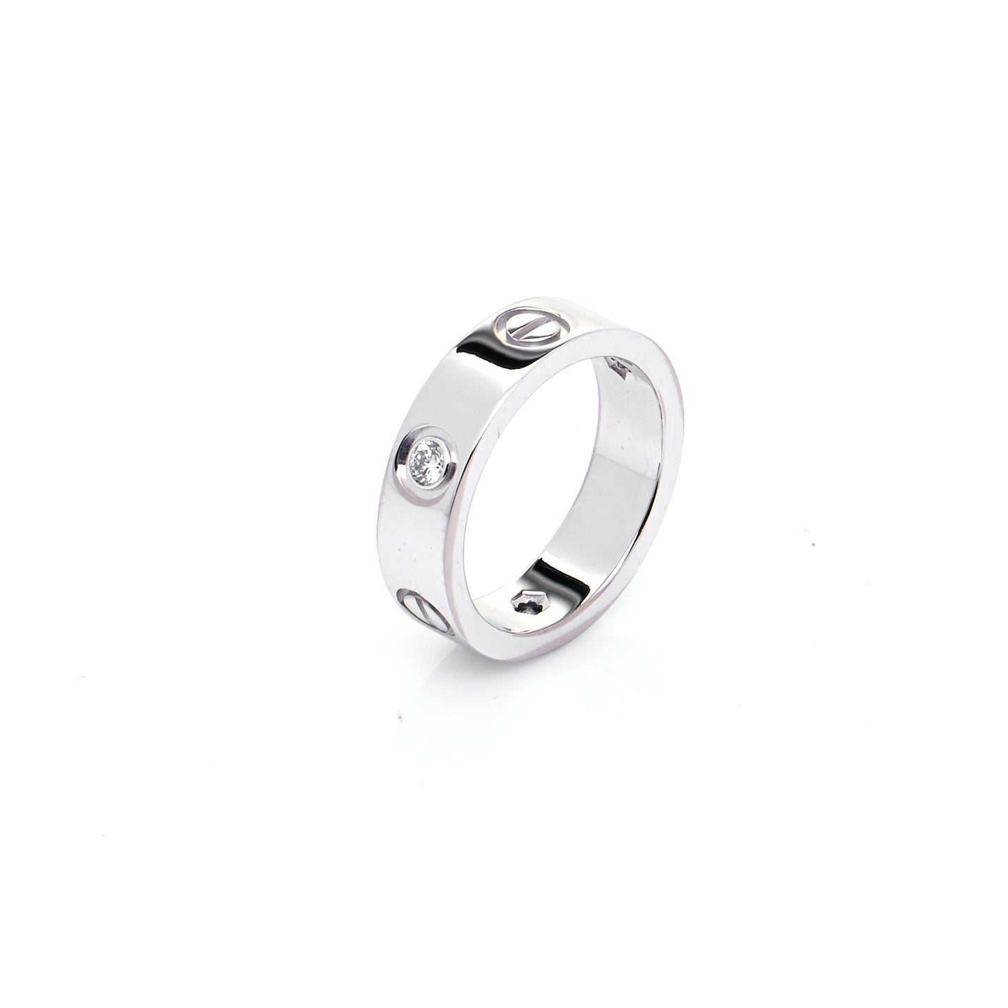 18K White Gold 3 Diamond 5.5mm LOVE Ring 53 6.5
