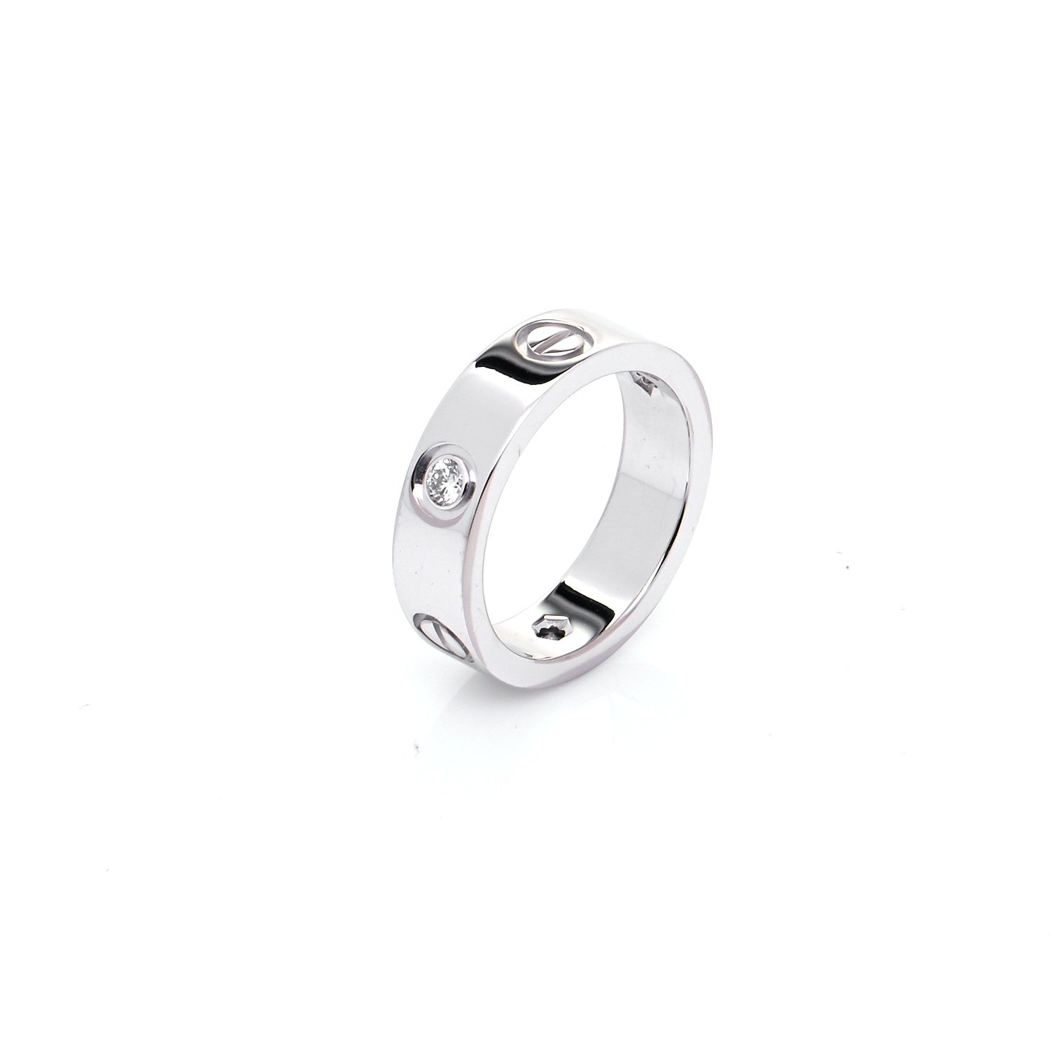 Cartier 18K White Gold 3 Diamond 5.5mm LOVE Ring 53 6.5 4 of 6