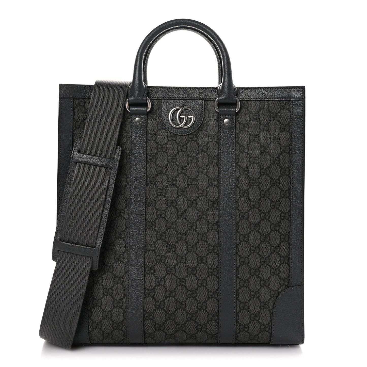 GG Supreme Monogram Textured Dollar Calfskin Medium Ophidia Tote Grey Black Graphite Grey