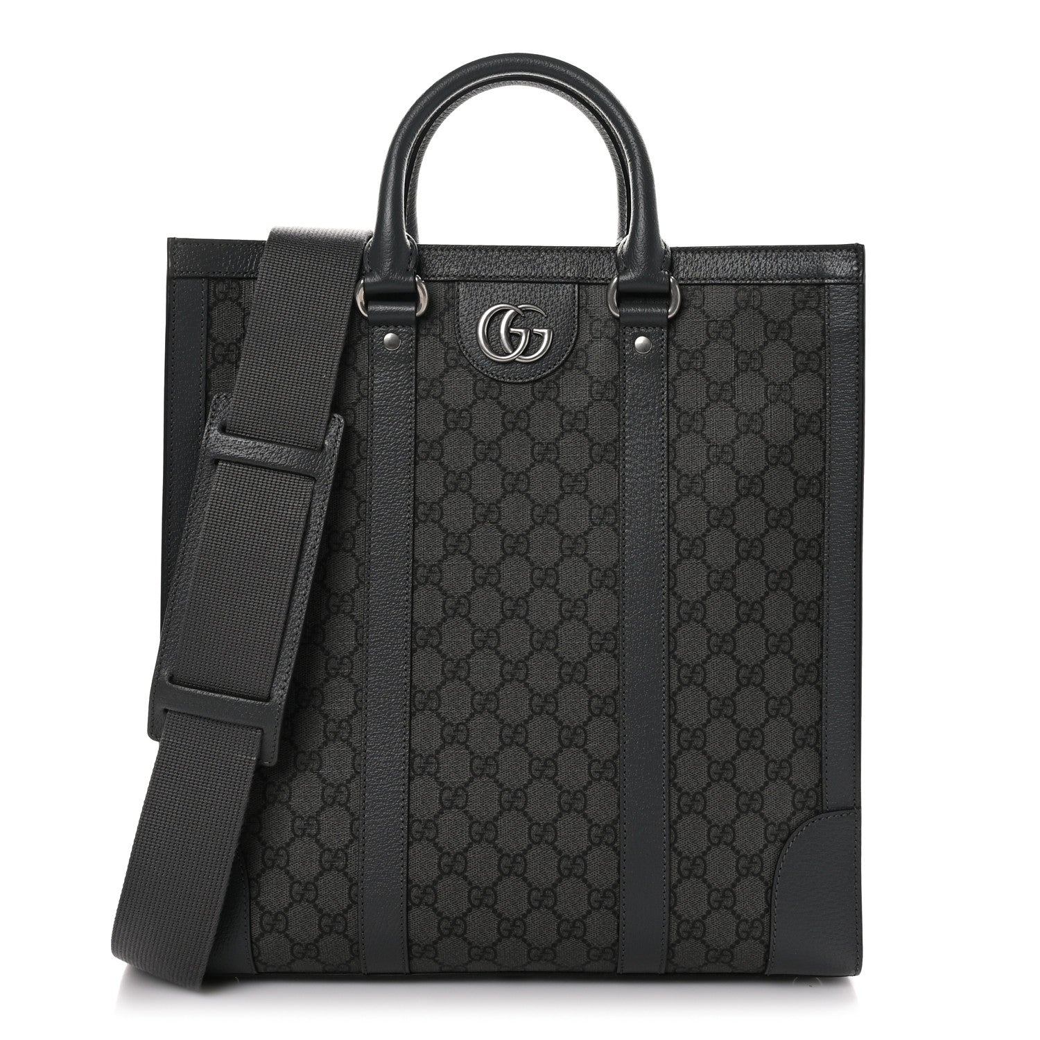 Gucci GG Supreme Monogram Textured Dollar Calfskin Medium Ophidia Tote Grey Black Graphite Grey 1 of 11